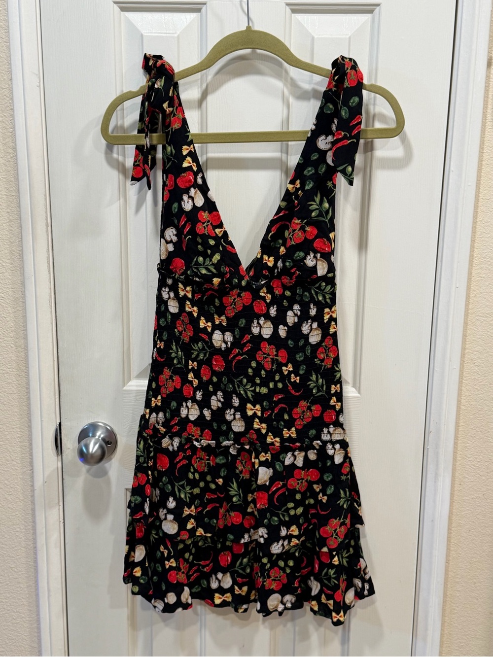Wild Fable XS Pasta Print Smocked Mini Dress